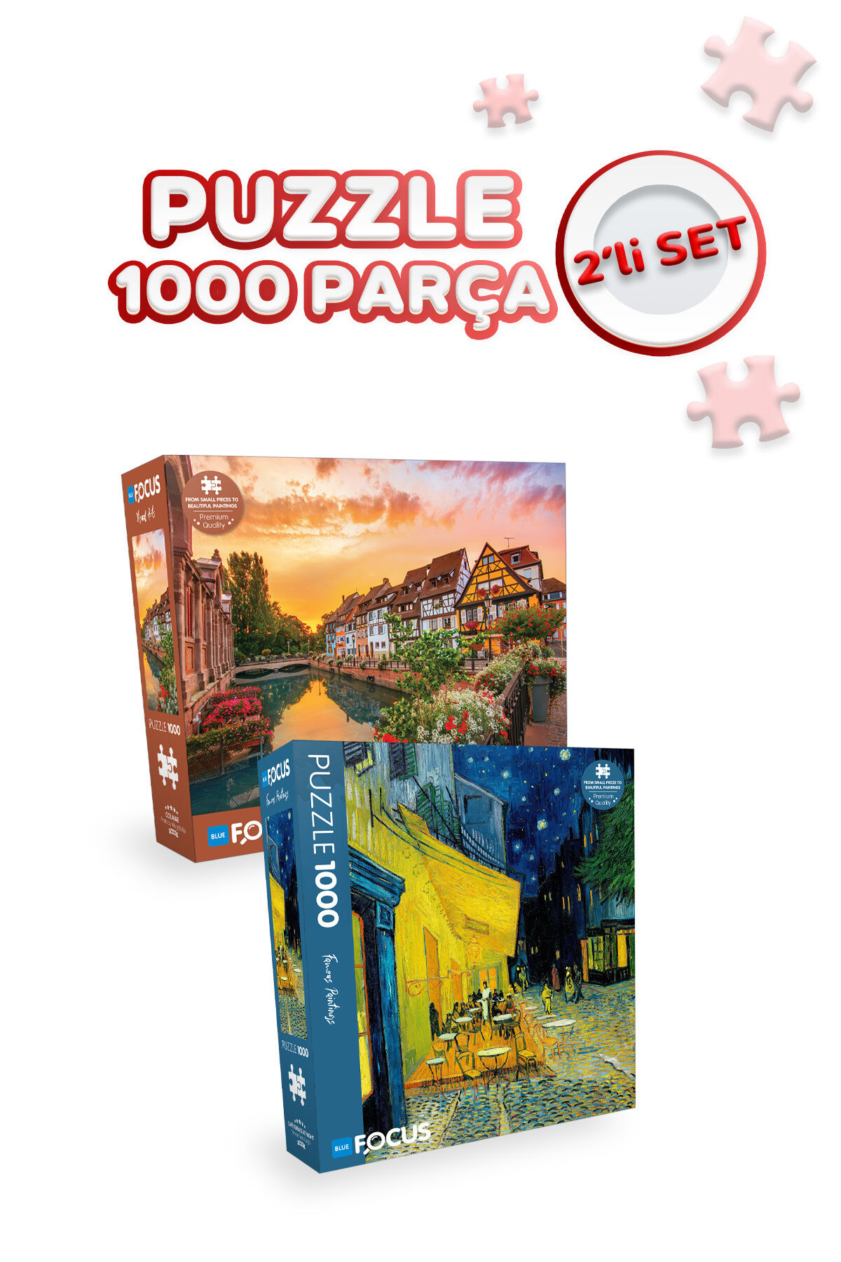 2 Adet 1000 Parça Puzzle - Kafe Terasta Gece ve Colmar