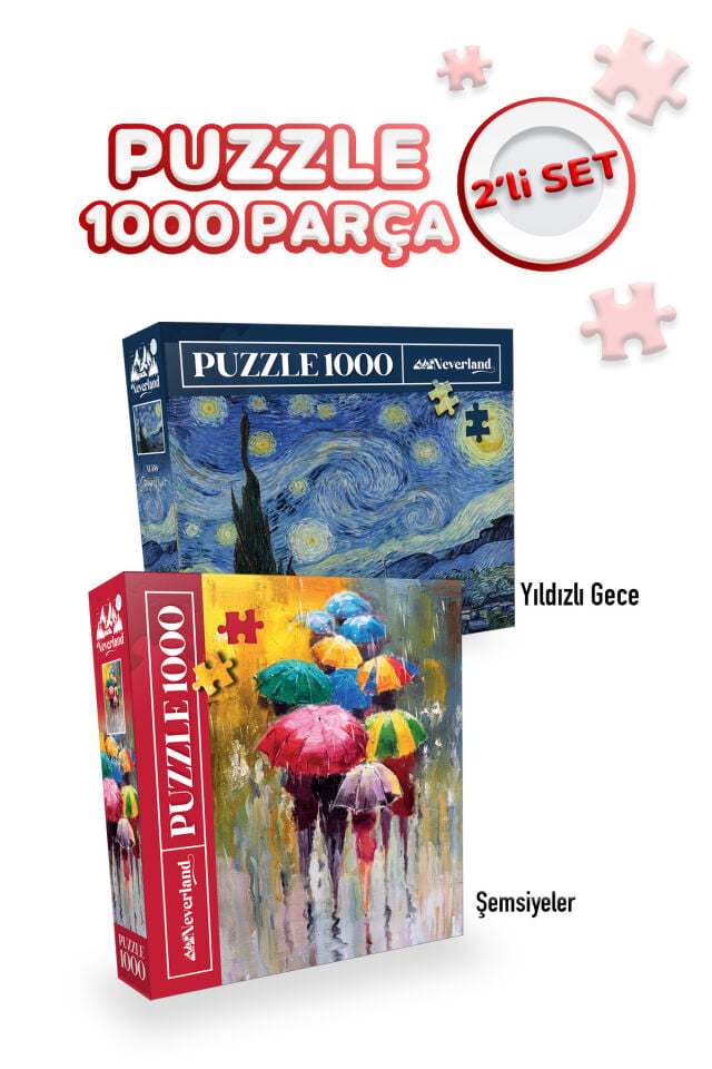 2 ADET 1000 PARÇA PUZZLE- YILDIZLI GECE VE ŞEMSİYELER