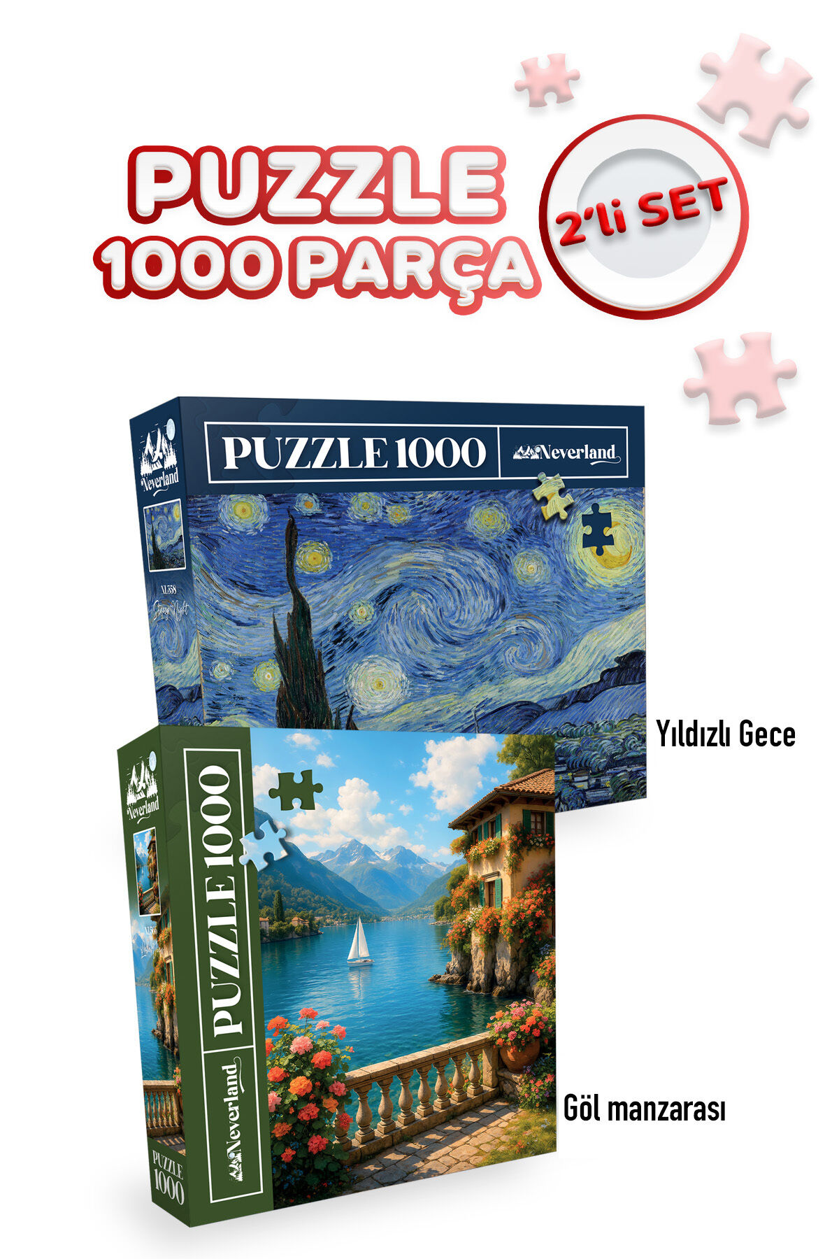 2 ADET 1000 PARÇA PUZZLE- YILDIZLI GECE VE GÖL MANZARASI