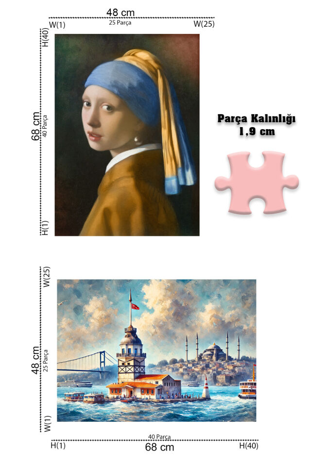 2 ADET 1000 PARÇA PUZZLE- İNCİ KÜPELİ KIZ VE KIZ KULESİ