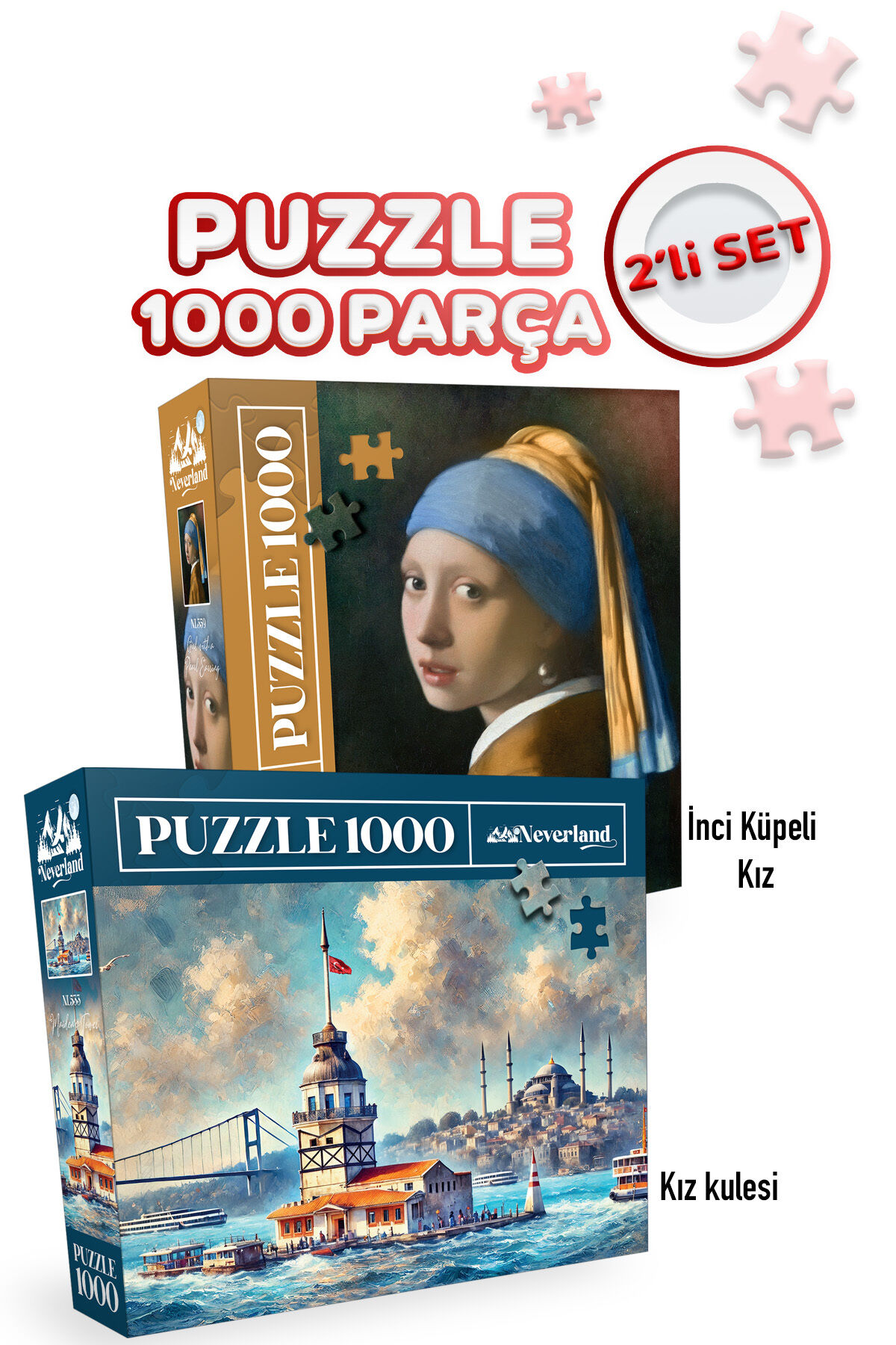 2 ADET 1000 PARÇA PUZZLE- İNCİ KÜPELİ KIZ VE KIZ KULESİ