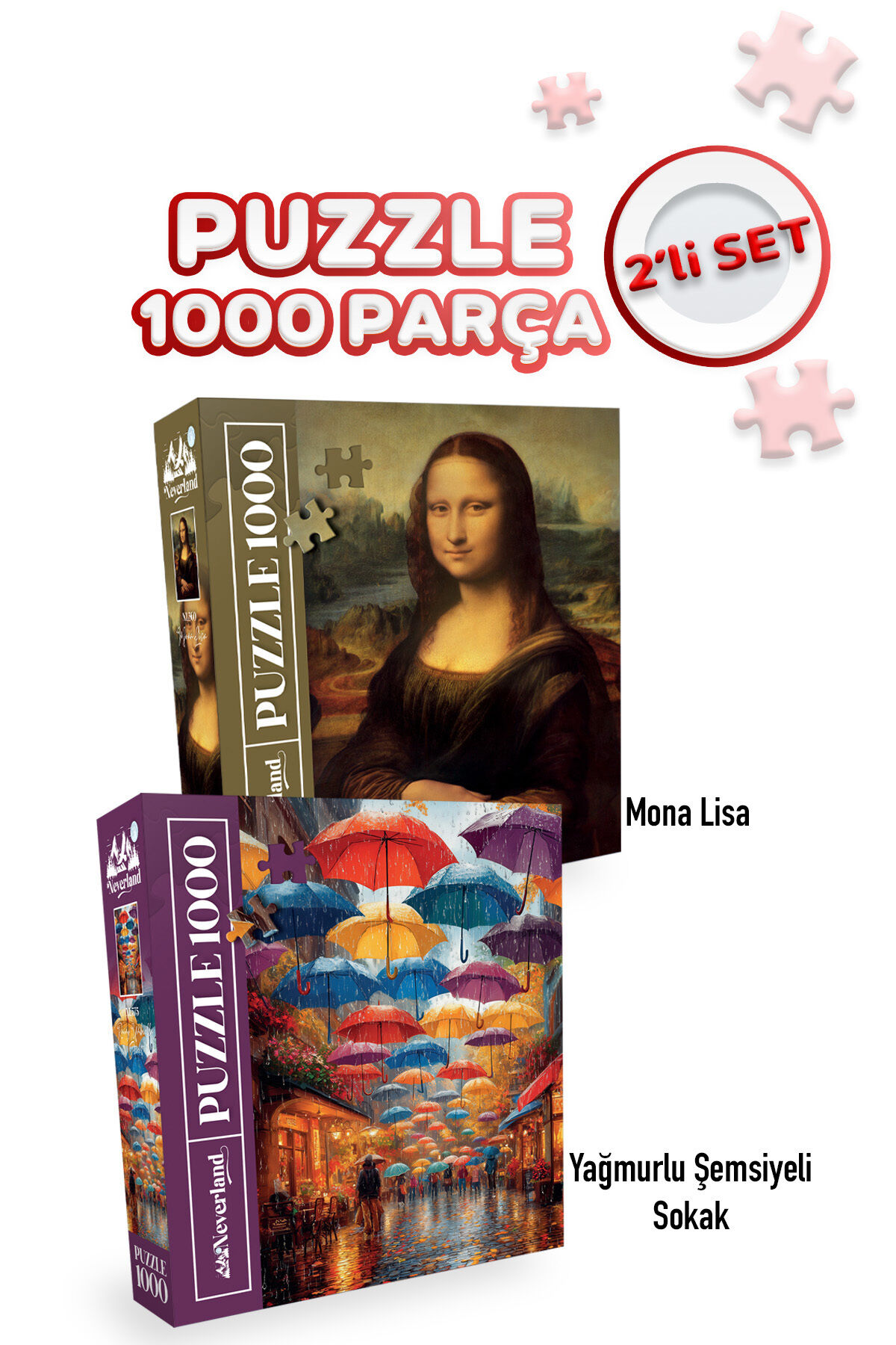 2 ADET 1000 PARÇA PUZZLE- MONO LISA VE YAĞMURLU ŞEMSİYELİ SOKAK