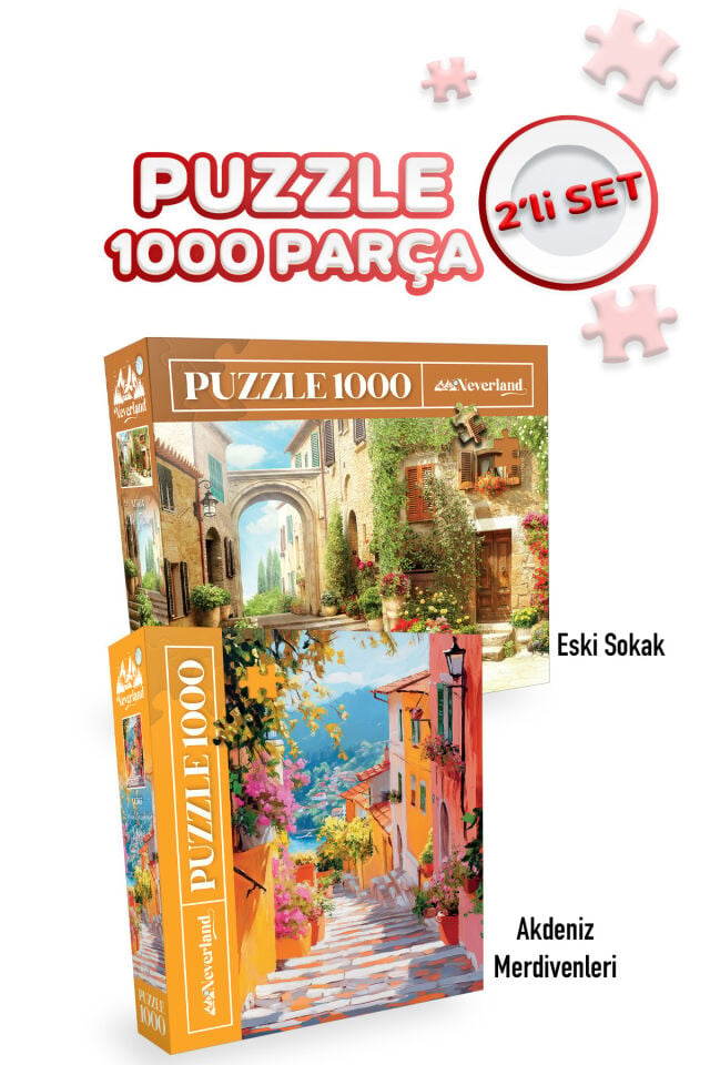 2 ADET 1000 PARÇA PUZZLE- ESKİ SOKAK VE AKDENİZ MERDİVENLERİ