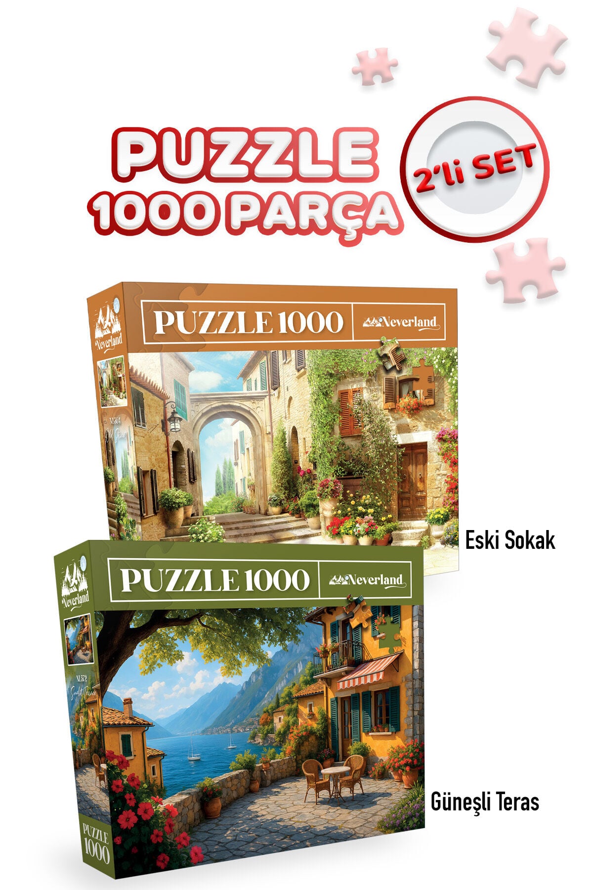 2 ADET 1000 PARÇA PUZZLE- ESKİ SOKAK VE GÜNEŞLİ TERAS