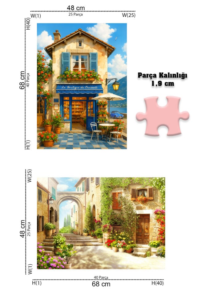 2 ADET 1000 PARÇA PUZZLE- ESKİ SOKAK VE MAVİ KAPILI KAFE