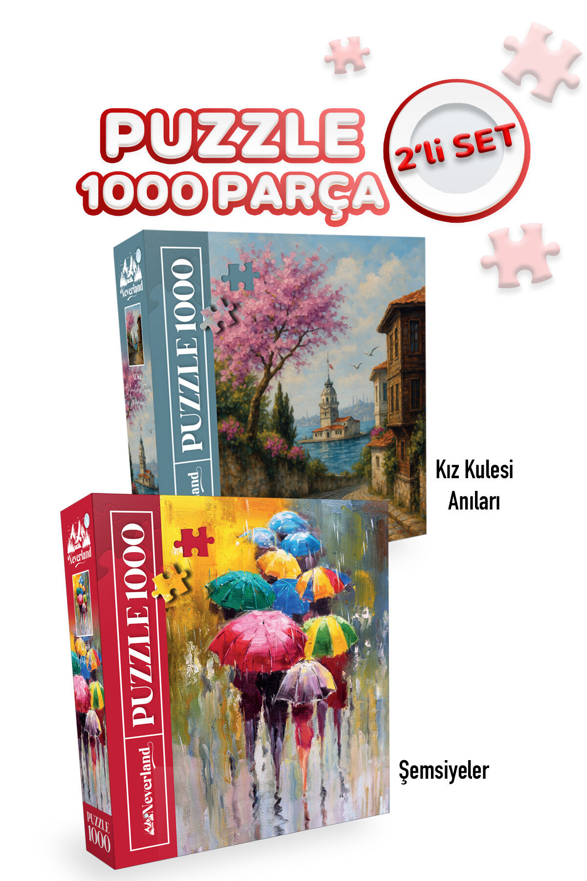 2 ADET 1000 PARÇA PUZZLE- ŞEMSİYELER VE KIZ KULESİ ANILARI
