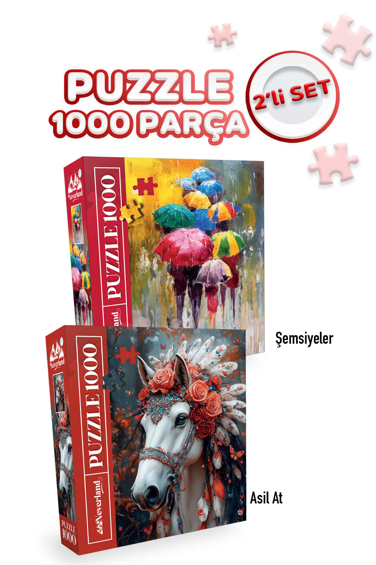 2 ADET 1000 PARÇA PUZZLE- ŞEMSİYELER VE ASİL AT