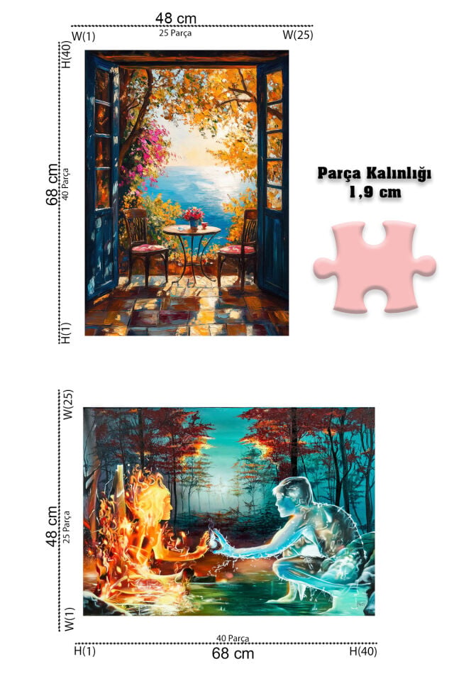 2 ADET 1000 PARÇA PUZZLE- ATEŞ VE SU VE HUZURLU MANZARA