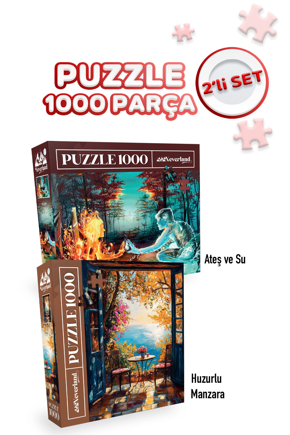 2 ADET 1000 PARÇA PUZZLE- ATEŞ VE SU VE HUZURLU MANZARA