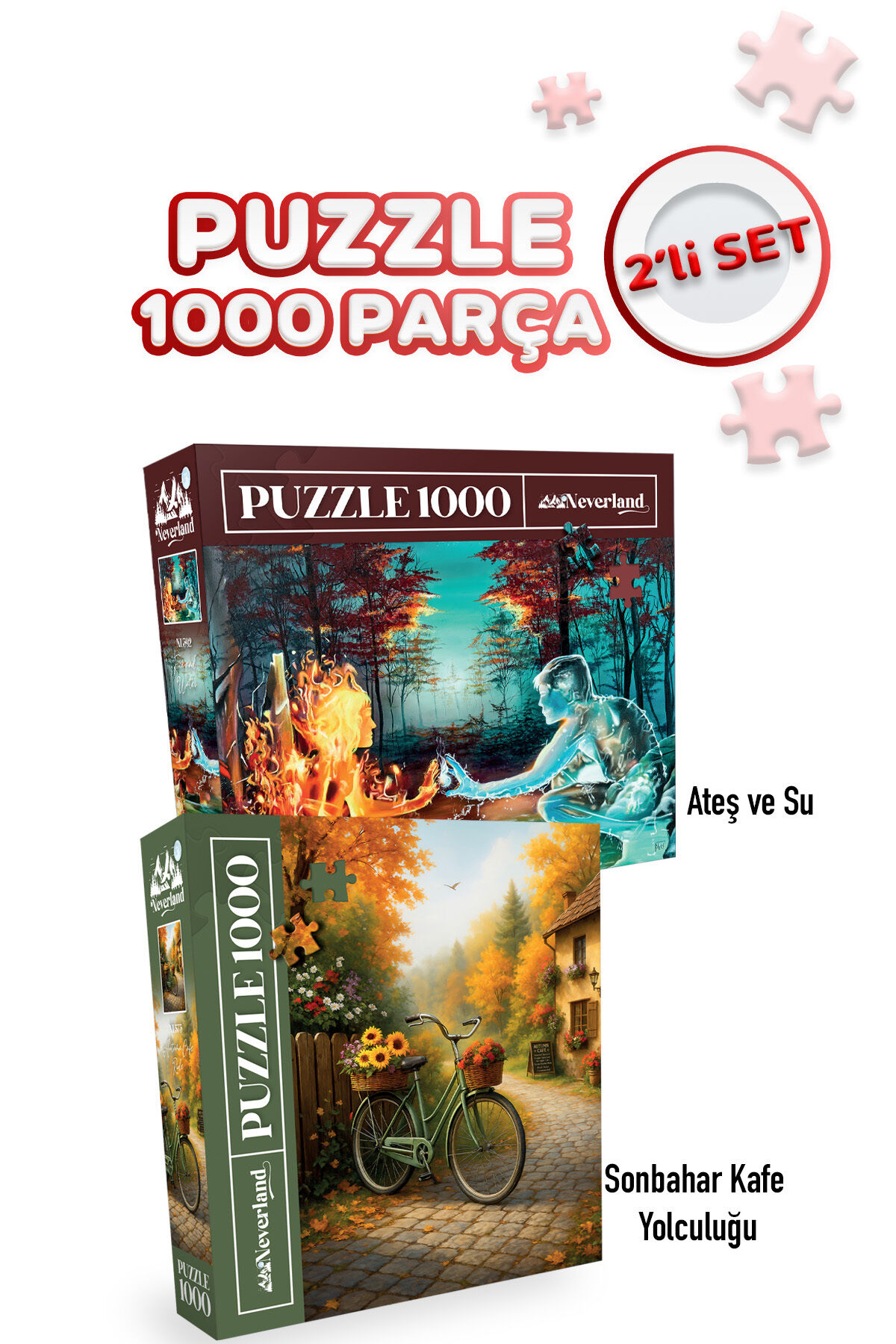 2 ADET 1000 PARÇA PUZZLE- ATEŞ VE SU VE SONBAHAR KAFE YOLCULUĞU