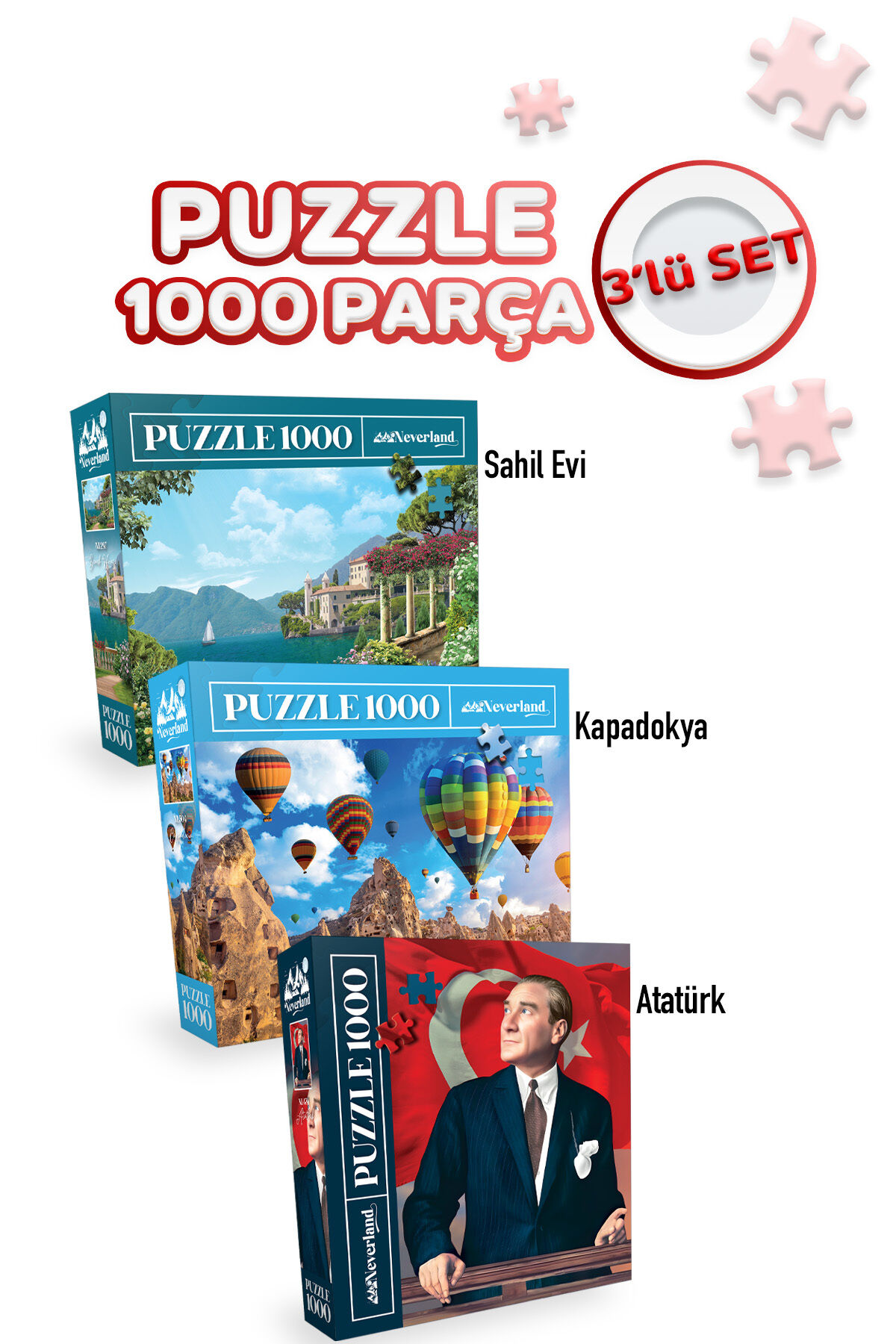 3 ADET 1000 PARÇA PUZZLE - ATATÜRK VE SAHİL EVİ VE KAPADOKYA