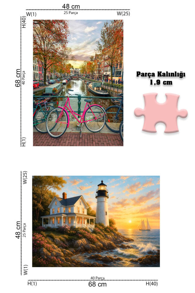 2 ADET 1000 PARÇA PUZZLE- AMSTERDAM VE DENİZ FENERİ GÜNBATIMI