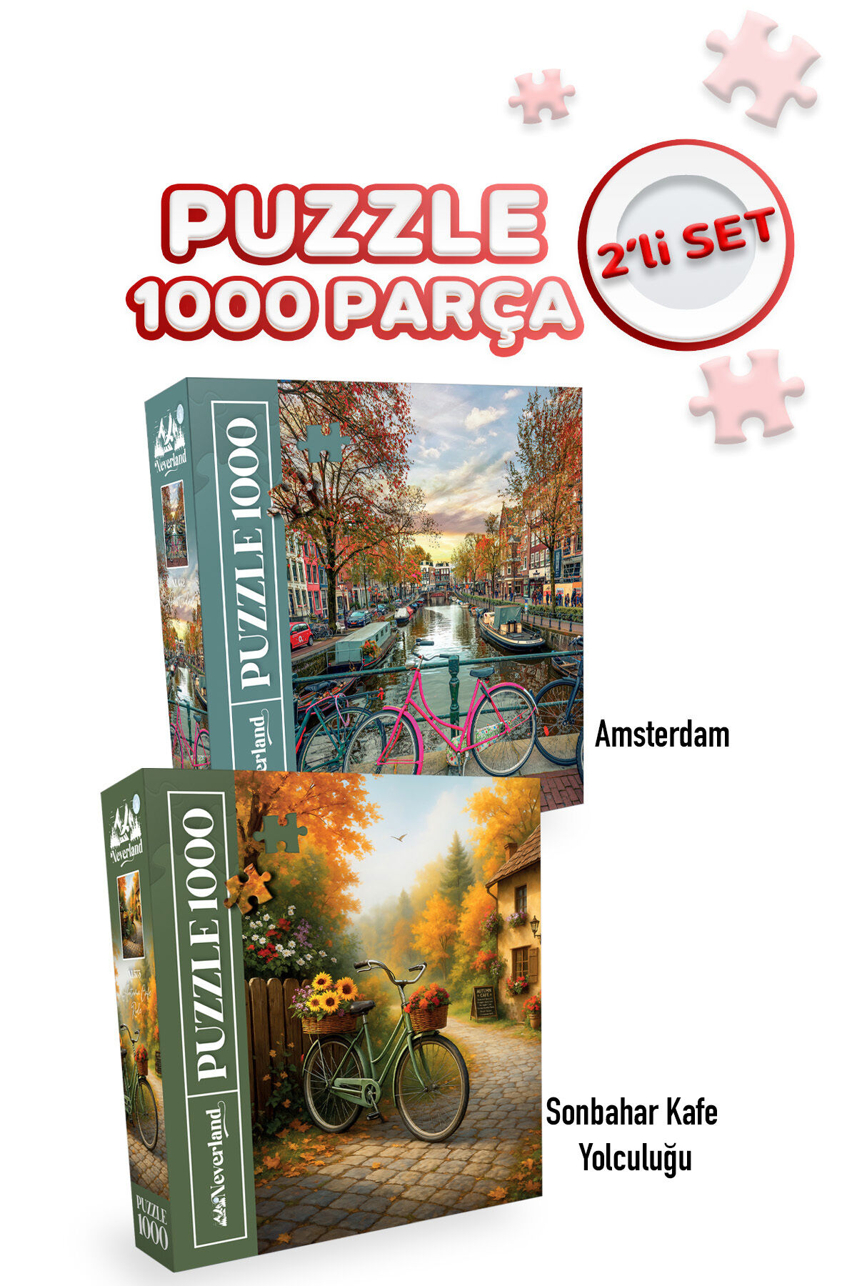 2 ADET 1000 PARÇA PUZZLE- AMSTERDAM VE SONBAHAR KAFE YOLCULUĞU