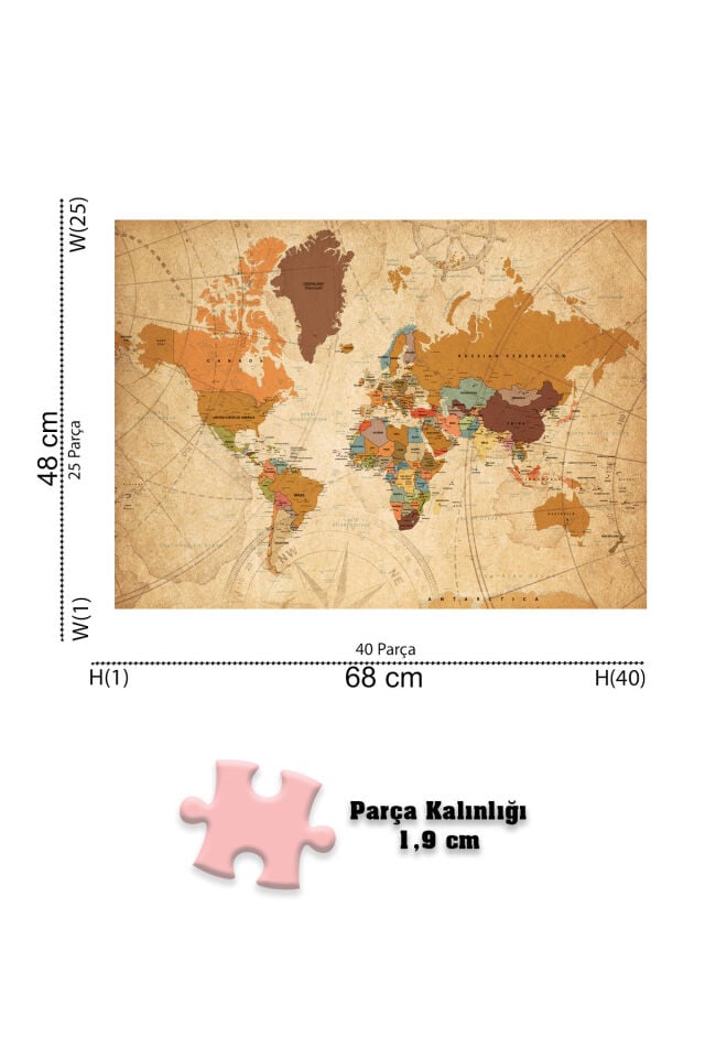 3 ADET 1000 PARÇA PUZZLE - AMSTERDAM VE MAVİ KAPILI KAFE VE DÜNYA HARİTASI-II