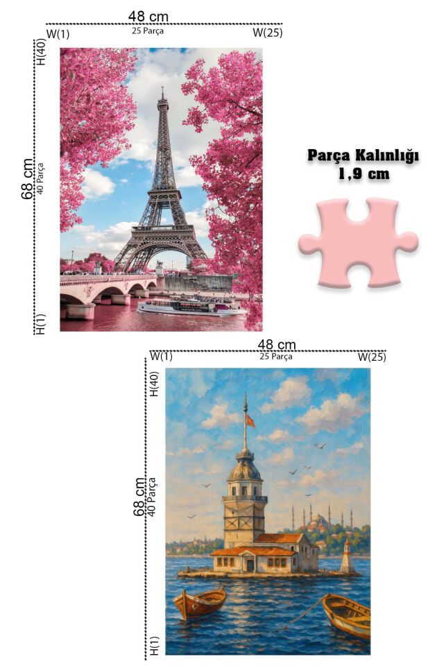 2 ADET 1000 PARÇA PUZZLE- EYFEL KULESİ VE KIZ KULESİ SAKİNLİĞİ