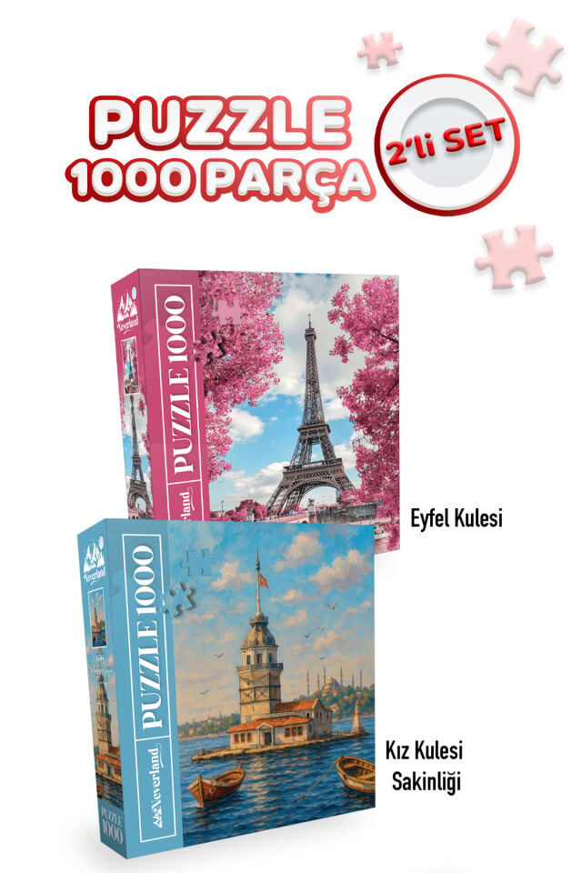 2 ADET 1000 PARÇA PUZZLE- EYFEL KULESİ VE KIZ KULESİ SAKİNLİĞİ