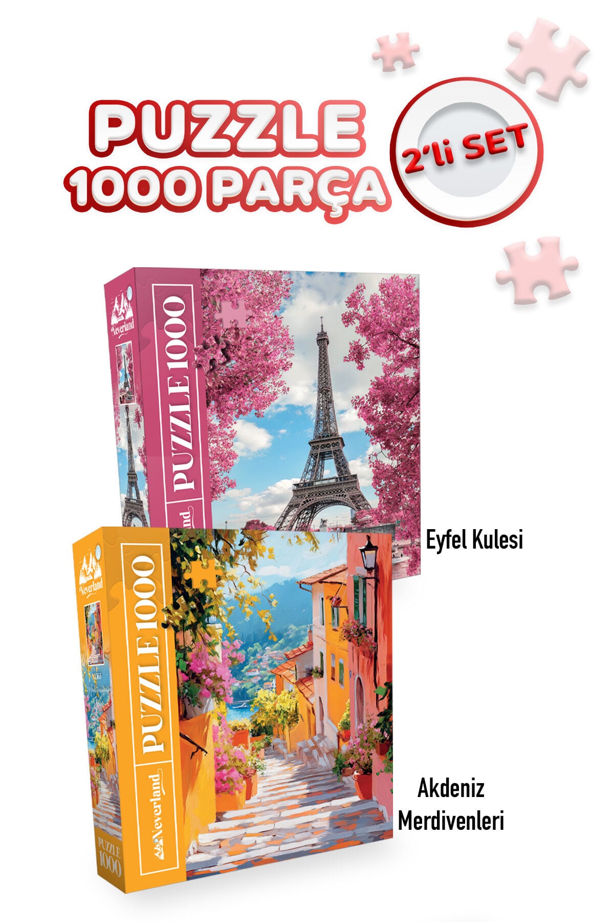 2 ADET 1000 PARÇA PUZZLE- EİFFEL KULESİ VE AKDENİZ MERDİVENLERİ