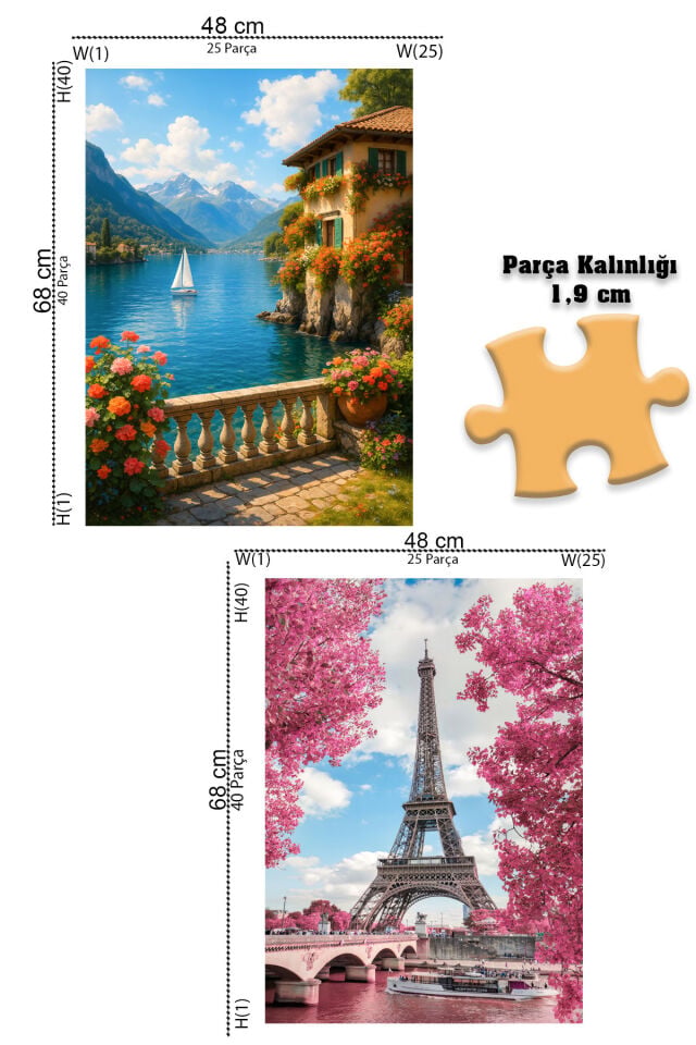 2 ADET 1000 PARÇA PUZZLE- EİFFEL KULESİ VE GÖL MANZARASI