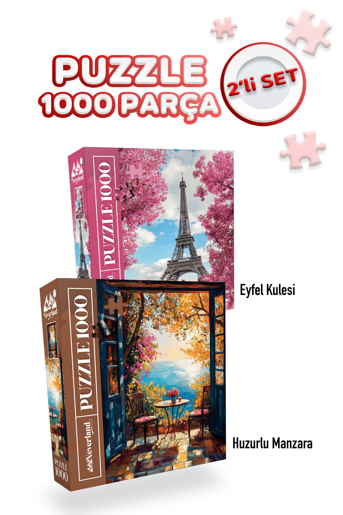 2 ADET 1000 PARÇA PUZZLE- EİFFEL KULESİ VE HUZURLU MANZARA
