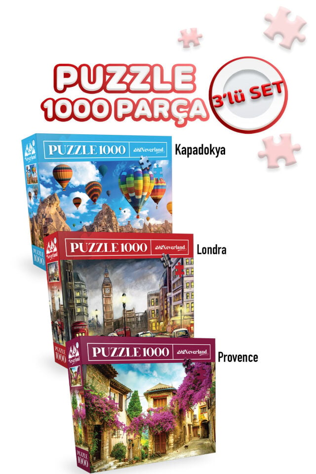 3 ADET 1000 PARÇA PUZZLE - KAPADOKYA VE LONDON VE PROVENCE
