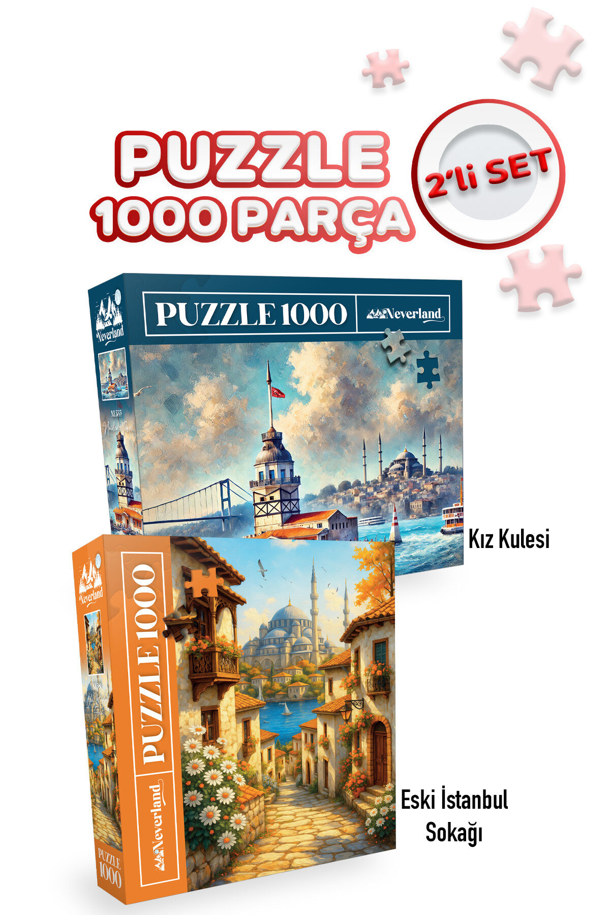 2 ADET 1000 PARÇA PUZZLE- KIZ KULESİ VE ESKİ İSTANBUL SOKAĞI