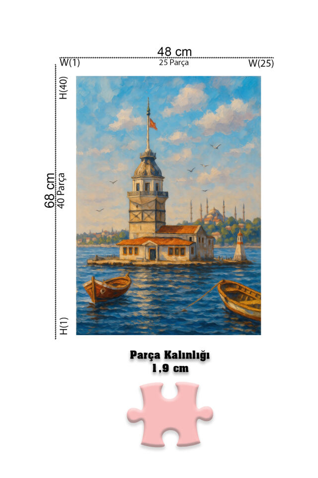 3 ADET 1000 PARÇA PUZZLE - AKDENİZ MERDİVENLERİ VE KIZ KULESİ SAKİNLİĞİ VE DENİZ FENERİ GÜNBATIMI