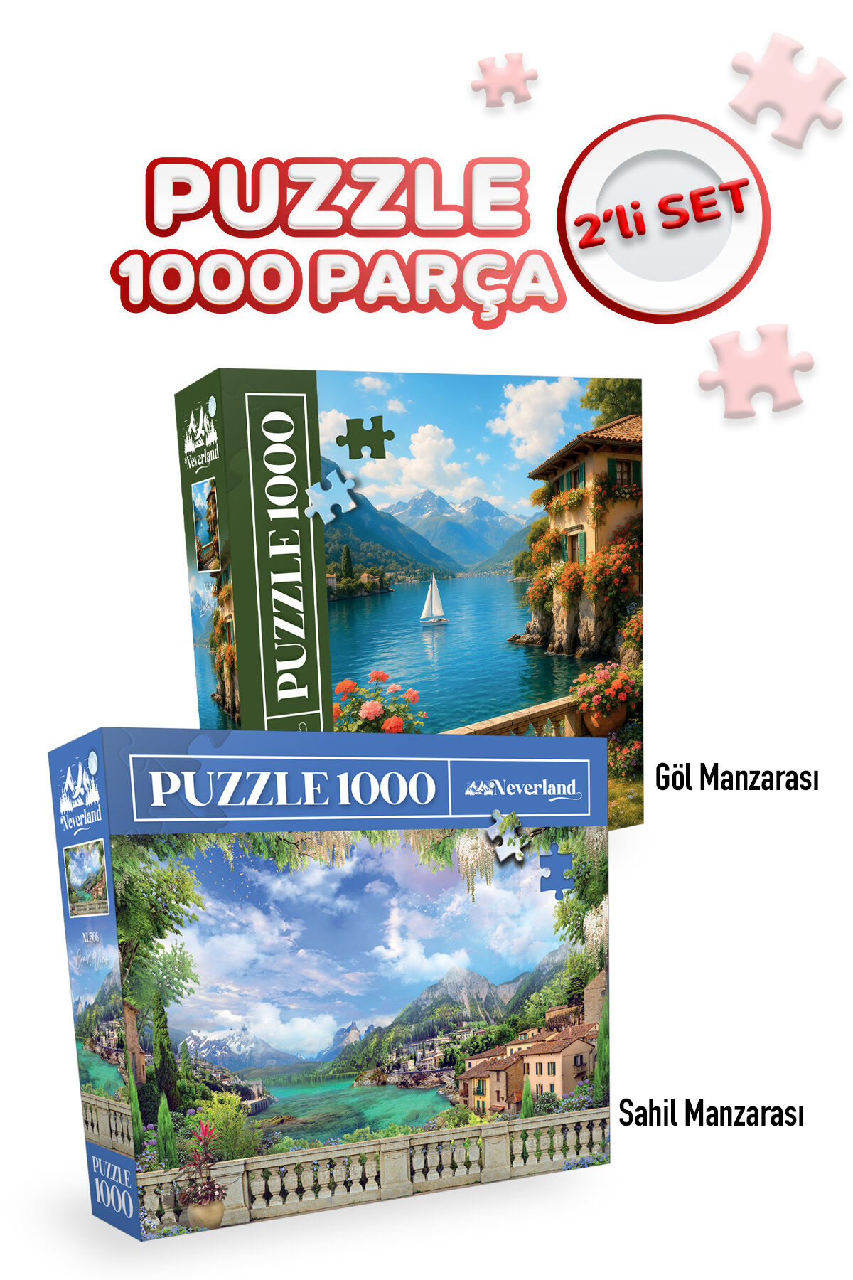 2 ADET 1000 PARÇA PUZZLE- GÖL MANZARASI VE SAHİL MANZARASI