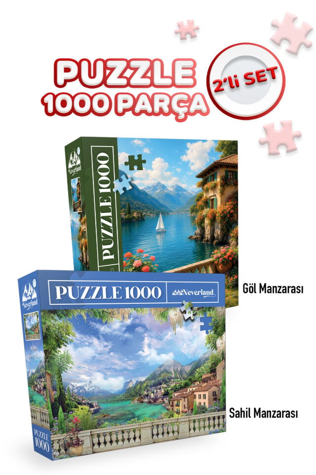 2 ADET 1000 PARÇA PUZZLE- GÖL MANZARASI VE SAHİL MANZARASI