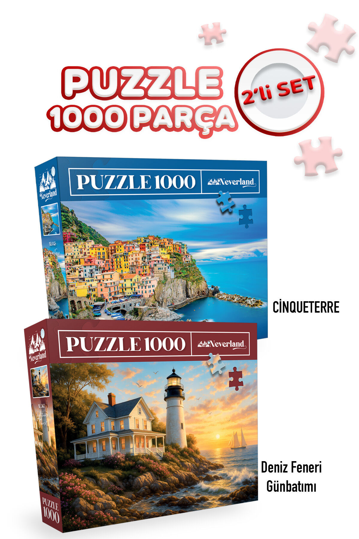 2 ADET 1000 PARÇA PUZZLE- DENİZ FENERİ GÜNBATIMI VE CINQUE TERRE