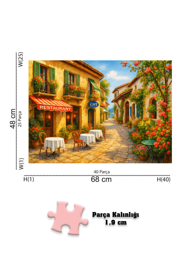 3 ADET 1000 PARÇA PUZZLE - DENİZ FENERİ GÜNBATIMI VE GÜNEŞLİ KAFE SOKAĞI VE GÜNEŞLİ TERAS