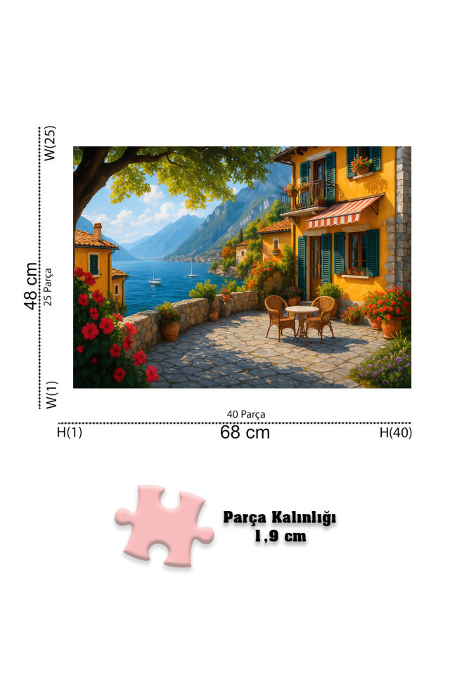 3 ADET 1000 PARÇA PUZZLE - DENİZ FENERİ GÜNBATIMI VE GÜNEŞLİ KAFE SOKAĞI VE GÜNEŞLİ TERAS