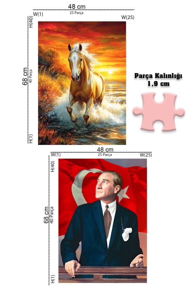2 ADET 1000 PARÇA PUZZLE- ÖZGÜR AT VE ATATÜRK