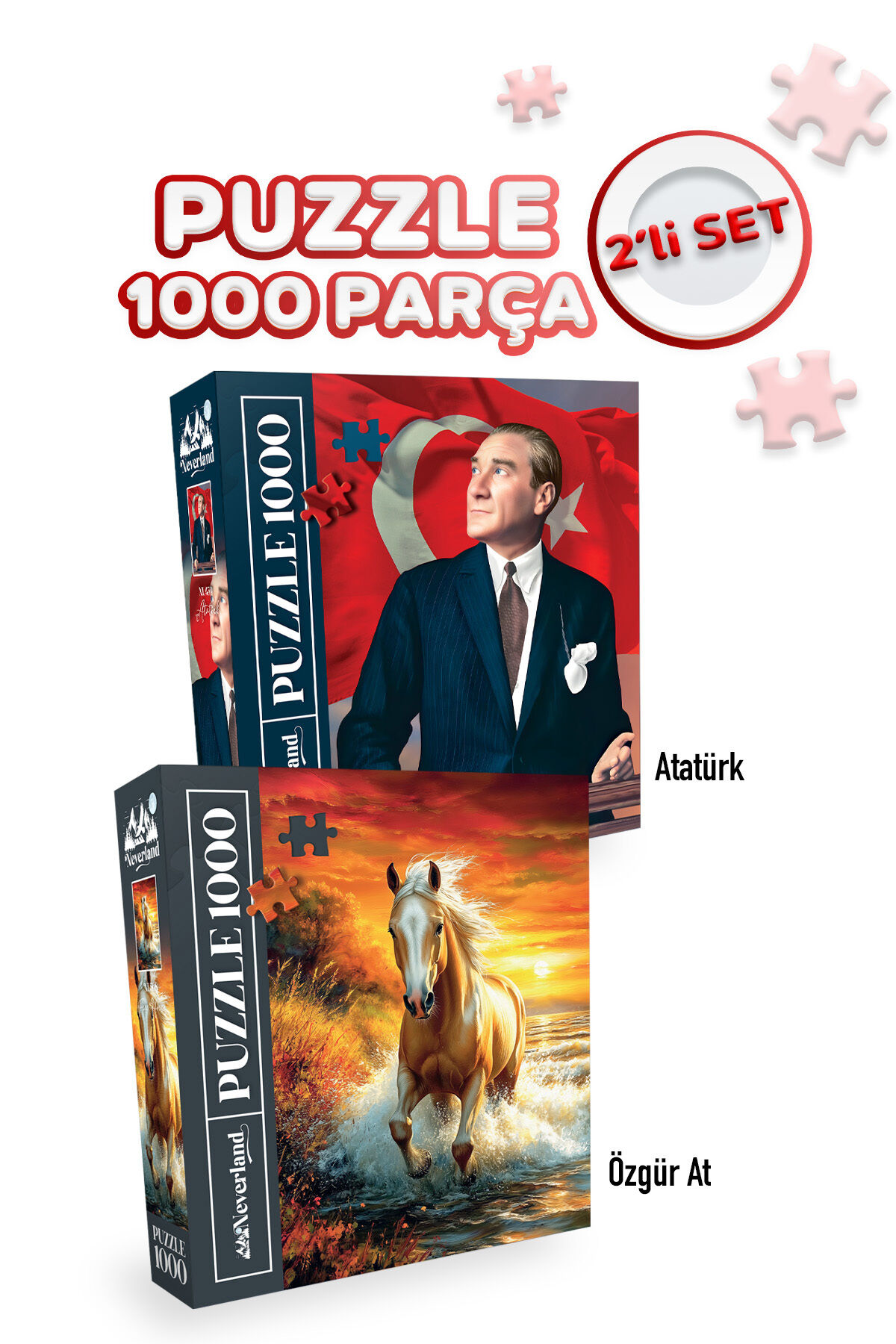 2 ADET 1000 PARÇA PUZZLE- ÖZGÜR AT VE ATATÜRK