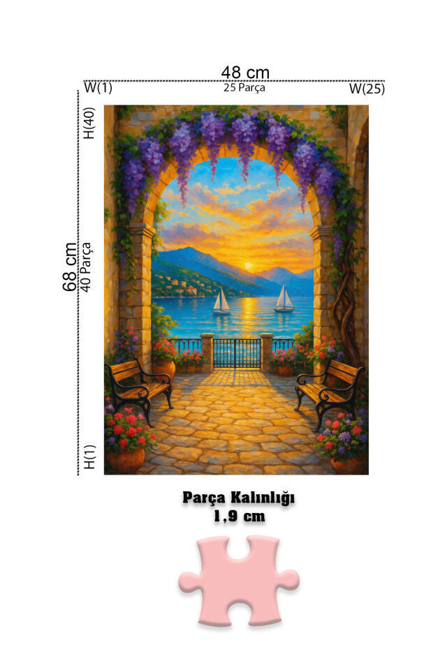 3 ADET 1000 PARÇA PUZZLE - GÜNEŞLİ TERAS VE LONDON VE GÜNBATIMINA KEMERLİ GEÇİT