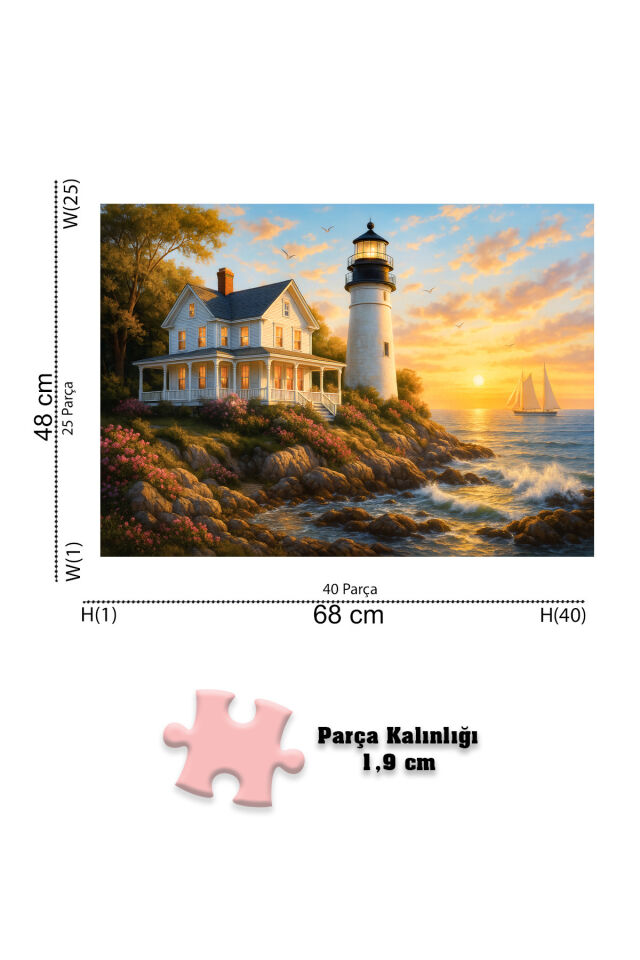 3 ADET 1000 PARÇA PUZZLE - GÜNEŞLİ TERAS VE YAŞAM AĞACI VE DENİZ FENERİ GÜNBATIMI