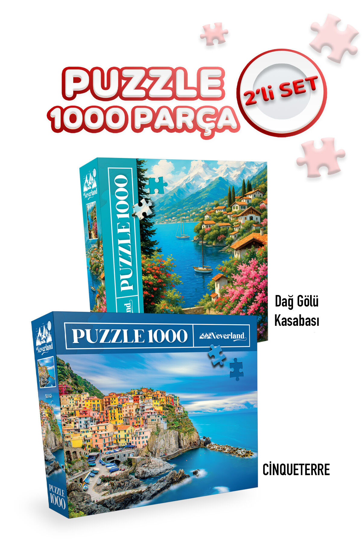 2 ADET 1000 PARÇA PUZZLE- DAĞ GÖLÜ KASABASI VE CINQUE TERRE