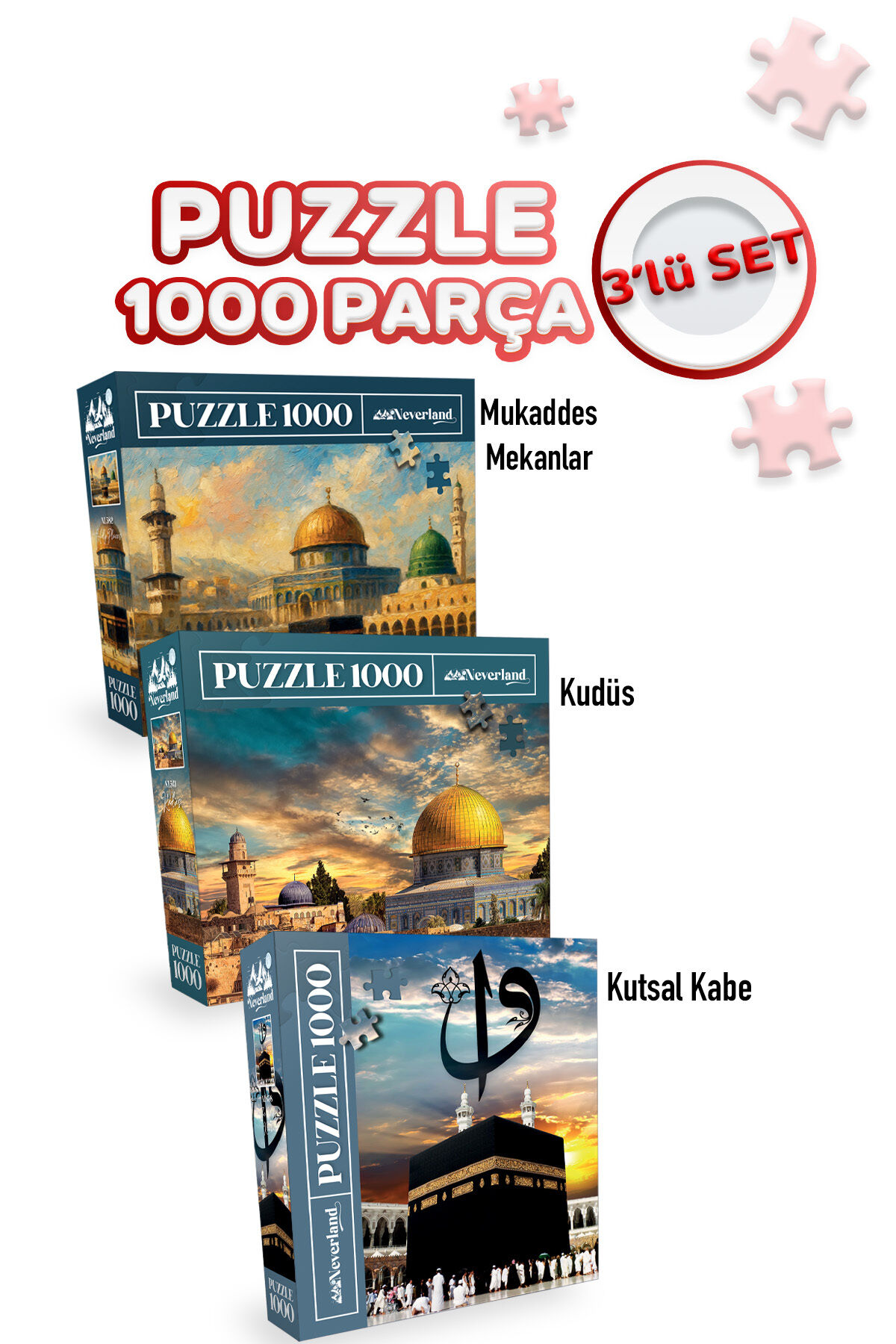 3 ADET 1000 PARÇA PUZZLE - MUKADDES MEKANLAR VE KUTSAL KABE VE KUDÜS