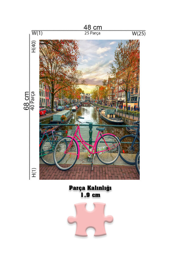4 Adet 1000 Parça Puzzle - Cinque Terre / Yıldızlı Gece / Amsterdam / Sahil Evi