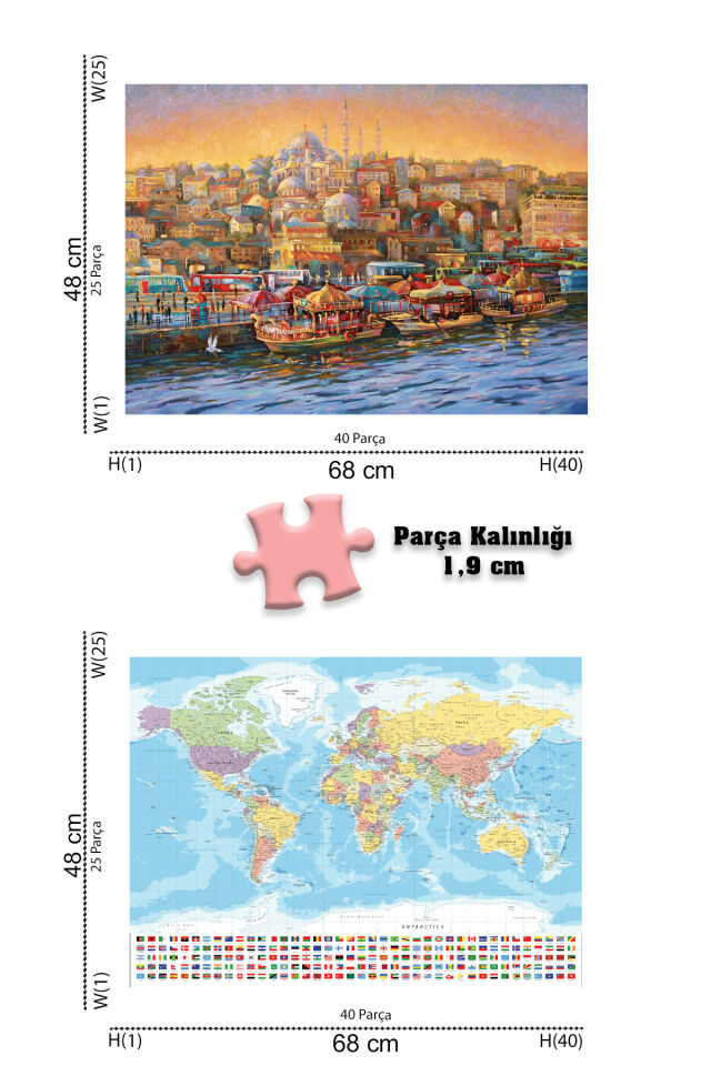 4 ADET 1000 PARÇA PUZZLE - YILDIZLI GECE VE MUKADDES MEKANLAR VE İSTANBUL AKŞAMI VE DÜNYA HARİTASI-I