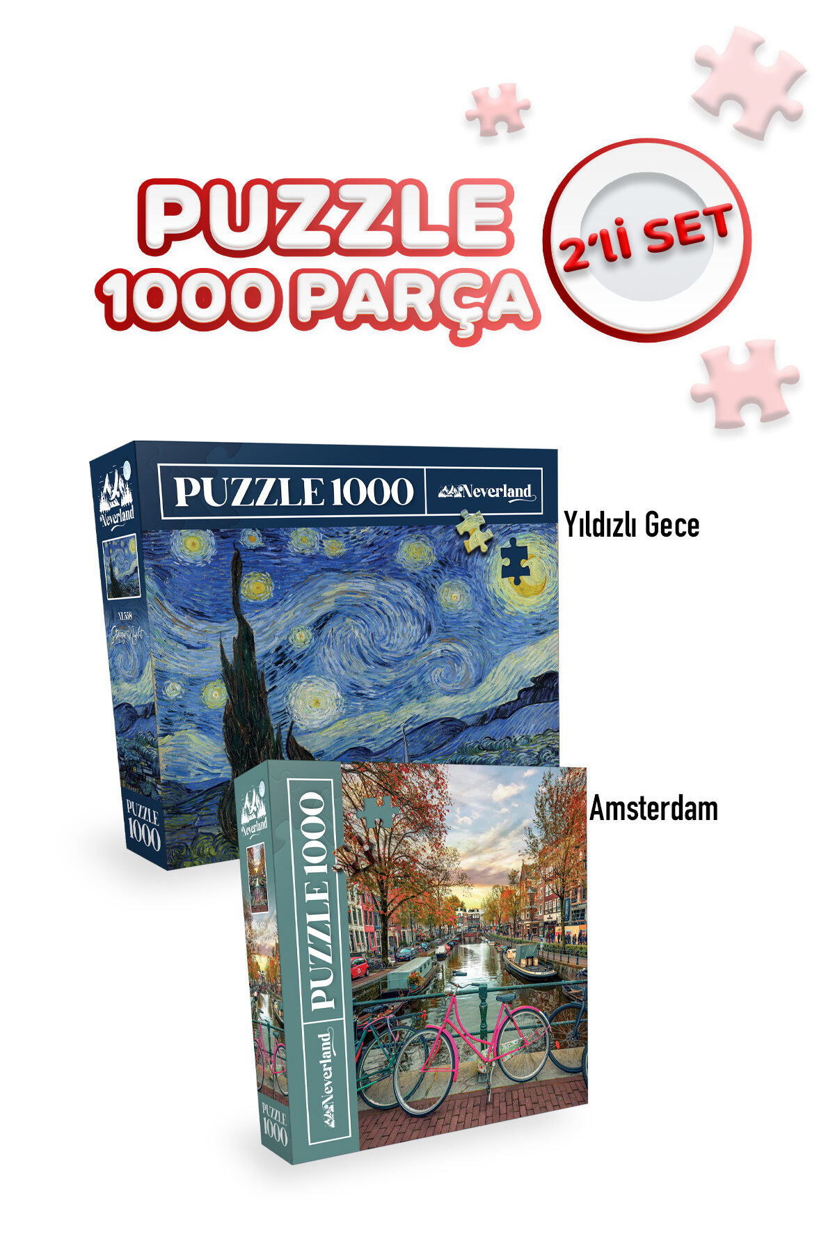 2 Adet 1000 Parça Puzzle - Yıldızlı Gece ve Amsterdam