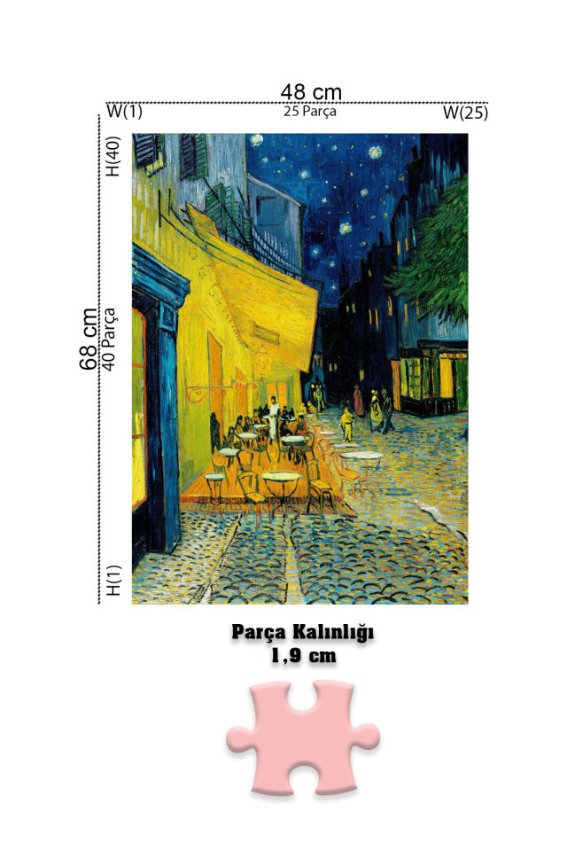4 Adet 1000 Parça Puzzle - Sahil Manzarası / Kafe Terasta Gece / İnci Küpeli Kız / Sahil Evi
