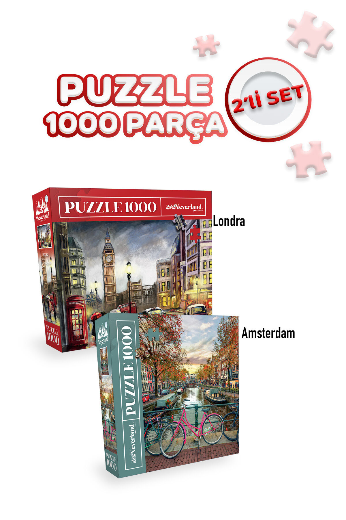 2 Adet 1000 Parça Puzzle - Londra ve Amsterdam