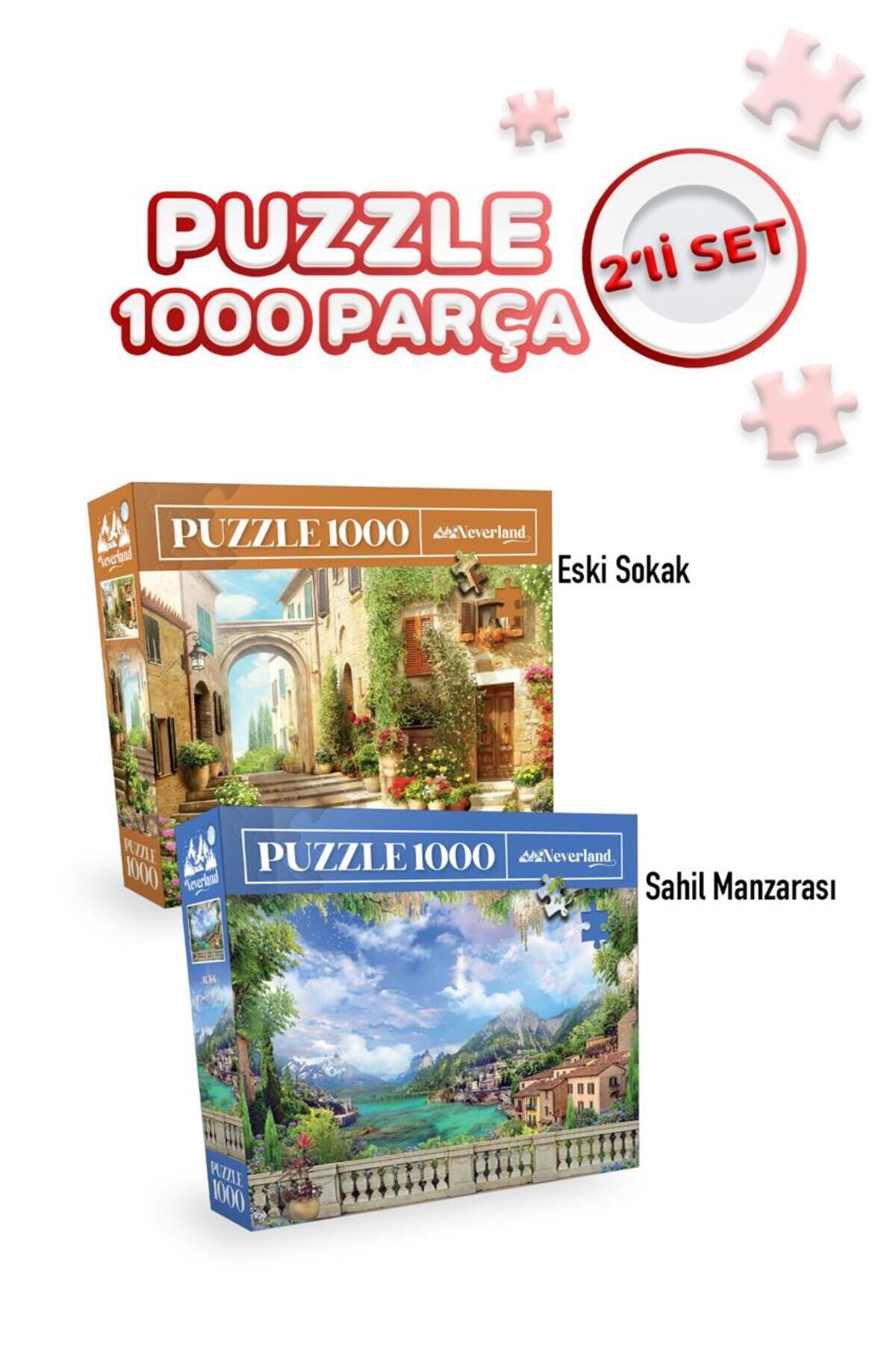 2 ADET 1000 PARÇA PUZZLE - ESKİ SOKAK ve SAHİL MANZARASI