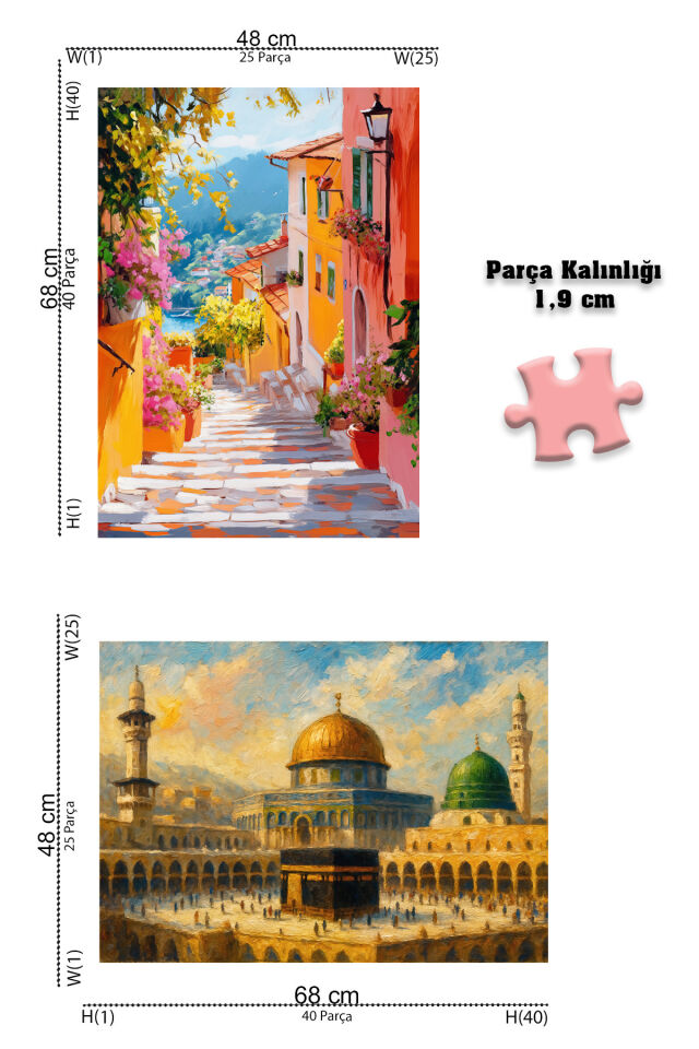 4 ADET 1000 PARÇA PUZZLE - ESKİ SOKAK VE MUKADDES MEKANLAR VE AKDENİZ MERDİVENLERİ VE CINQUE TERRE