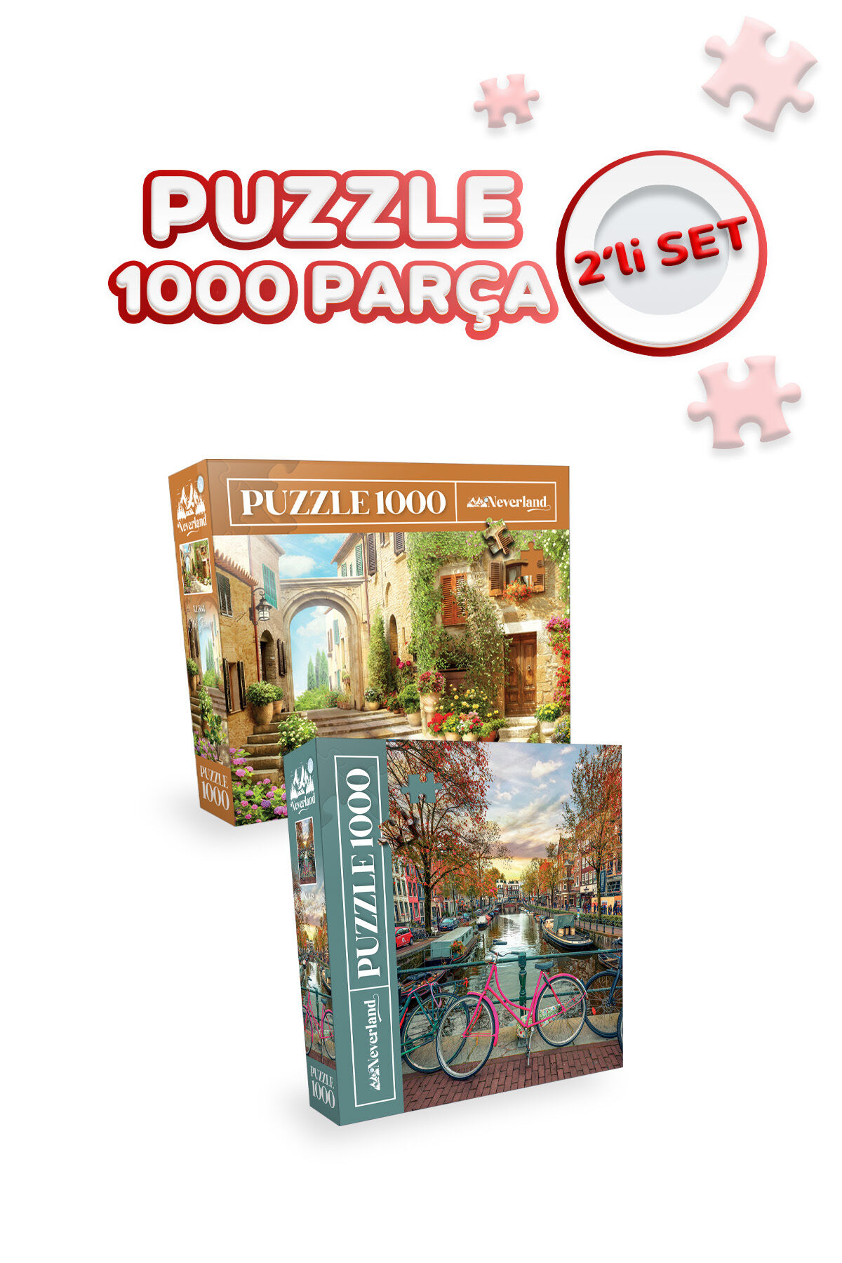 2 Adet 1000 Parça Puzzle - Eski Sokak ve Amsterdam