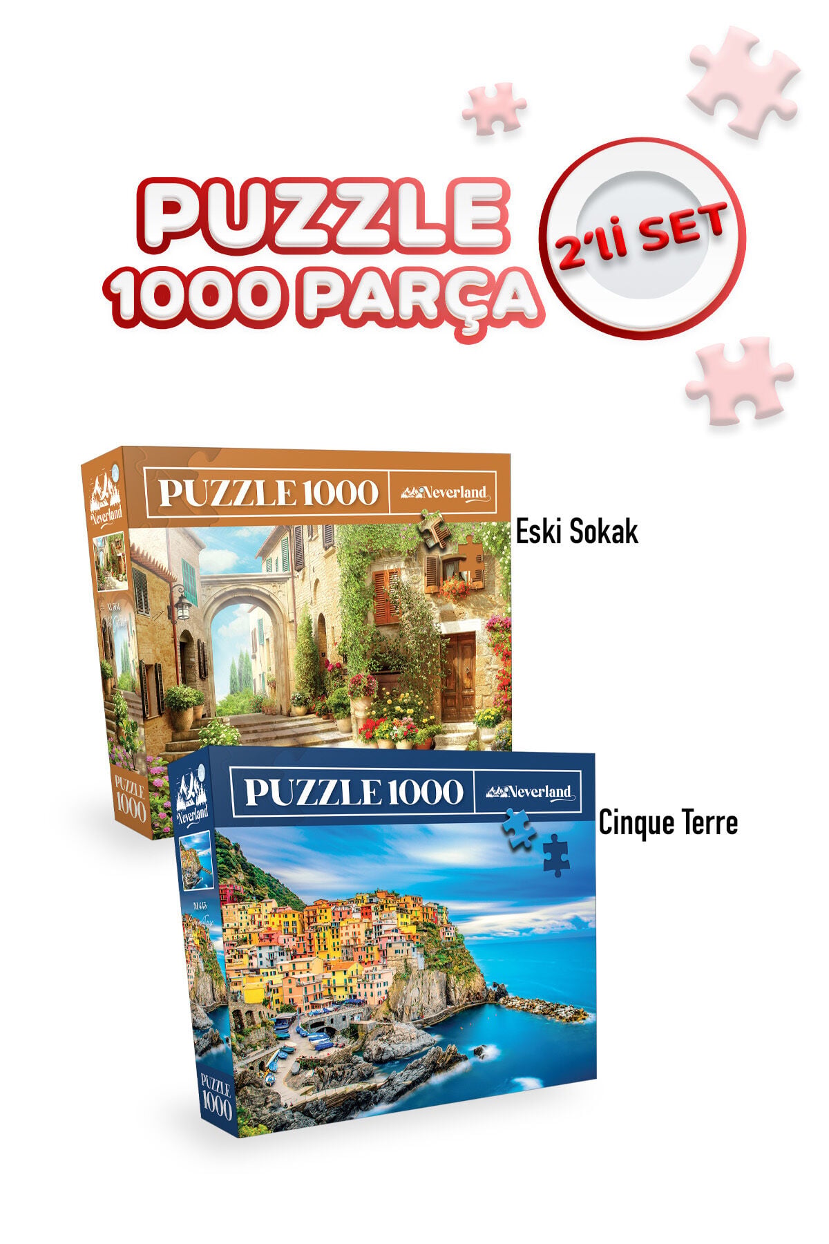 2 Adet 1000 Parça Puzzle - Eski Sokak ve Cinque Terre