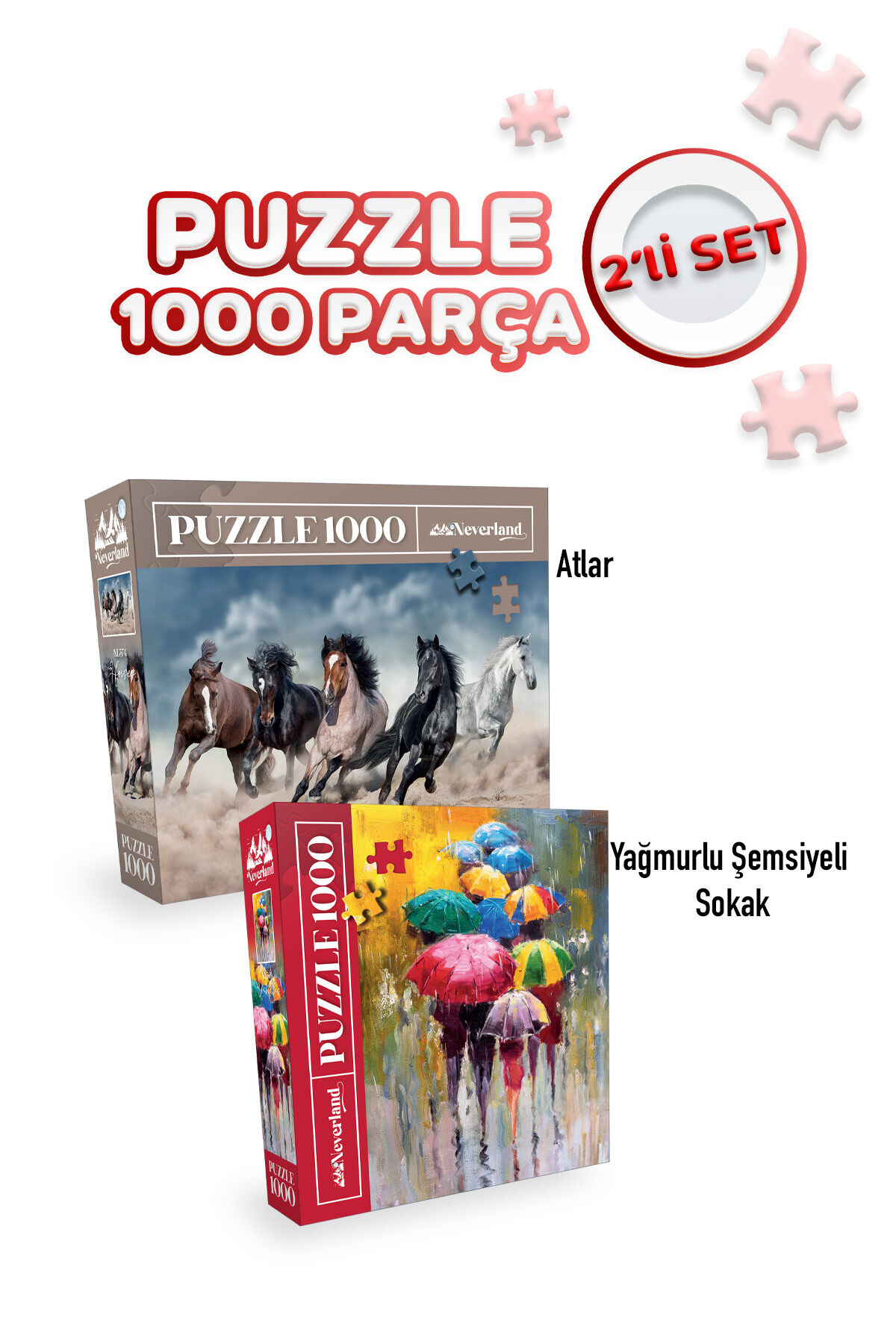 2 ADET 1000 PARÇA PUZZLE - ŞEMSİYELER ve ATLAR