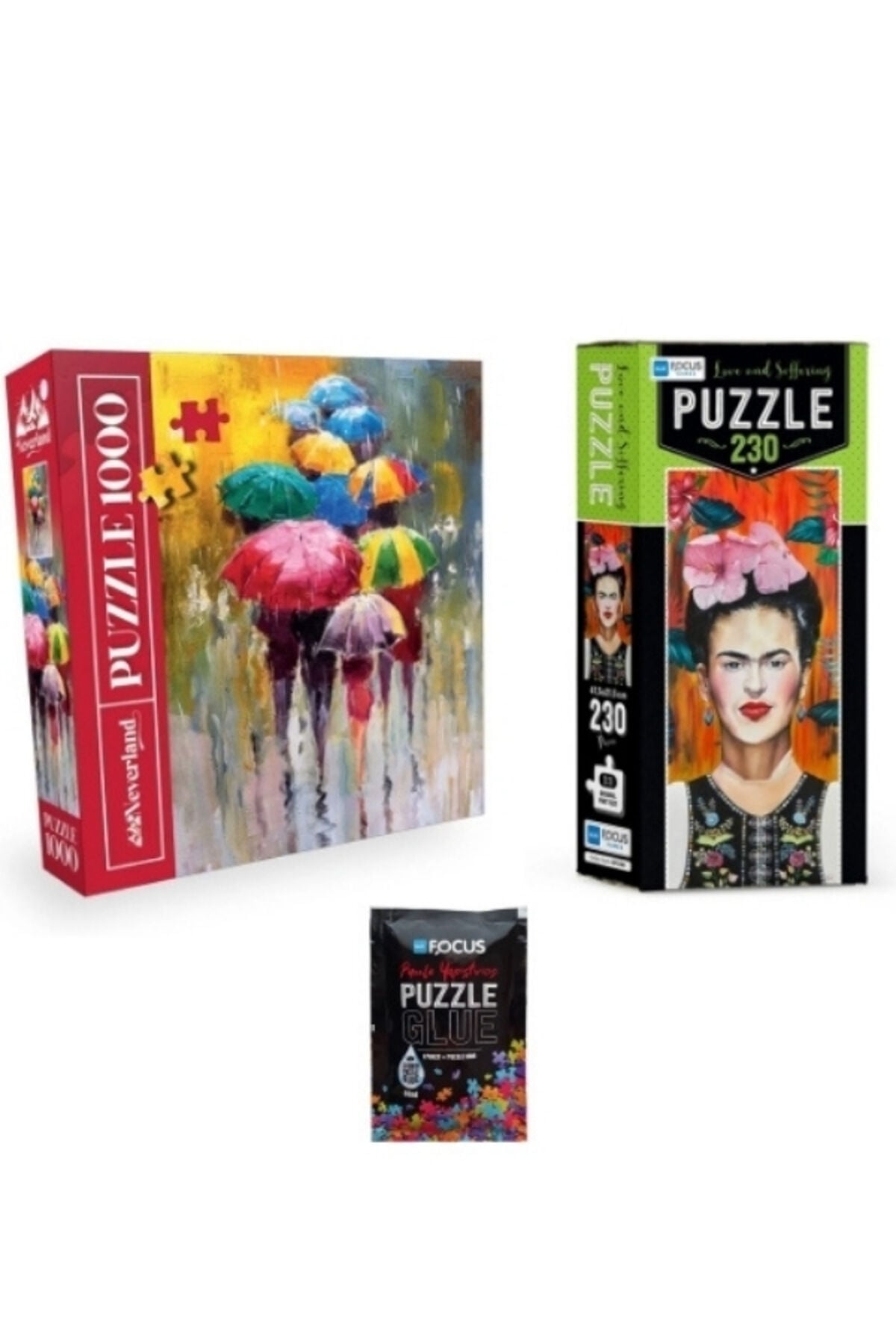 3'lü Set Puzzle - 1000 Parça Umbrellas + 230 Parça Love And Suffering + Puzzle Yapıştırıcı
