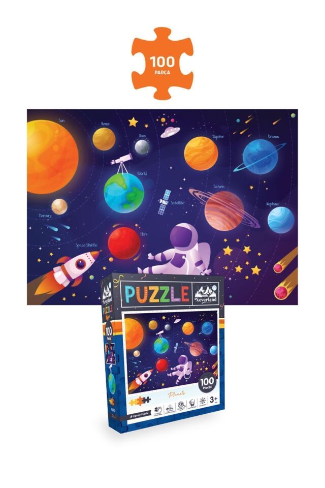 4'lü Çocuk Puzzle - 24 P. Sevimli Dinozorlar Ve Otobüs Ve 100 P. Gezegenler Ve 50 P. Sonbahar Ormanı