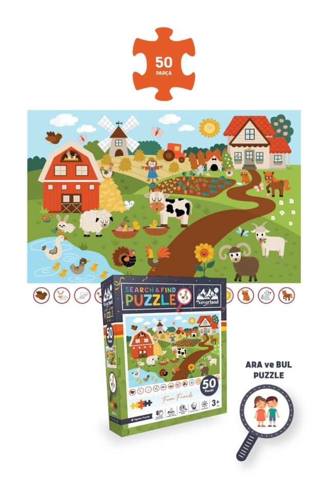 4'lü Çocuk Puzzle - 50 P. Hayvanlar Otobüs / Ay Hayvanları / Çiftlik Arkadaşları / Sonbahar Ormanı
